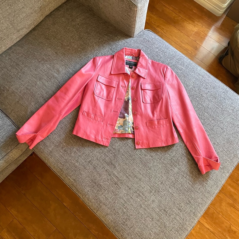 Pink Leather Cropped Jacket